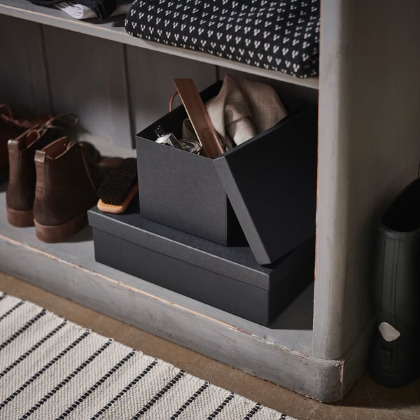 TJENA Caja para almaceaje con tapa - negro - IKEA