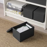 TJENA Caja para almacenamiento con tapa, negro, 18x25x15 cm