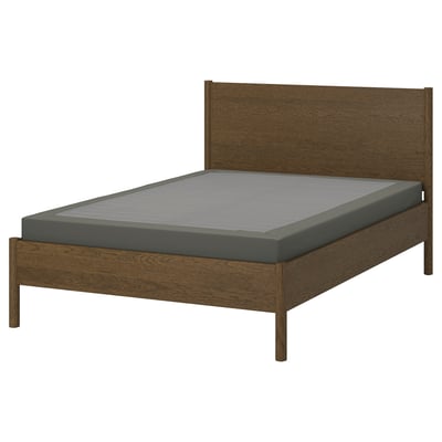 TONSTAD Base de cama, café chapa de roble teñida/Lyngör gris oscuro, Matrimonial