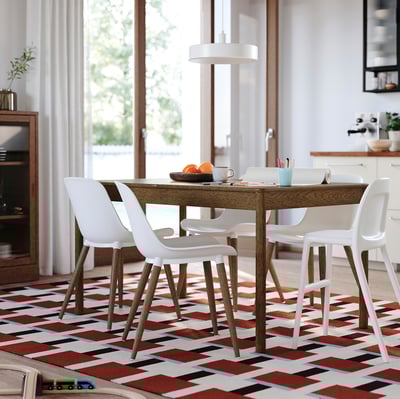 TONSTAD / GRÖNSTA Mesa y 4 sillas, café chapa roble/blanco, 140/196x85 cm