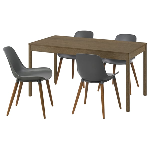 TONSTAD / GRÖNSTA Mesa y 4 sillas, chapa de roble pintada de café gris, 150x80 cm