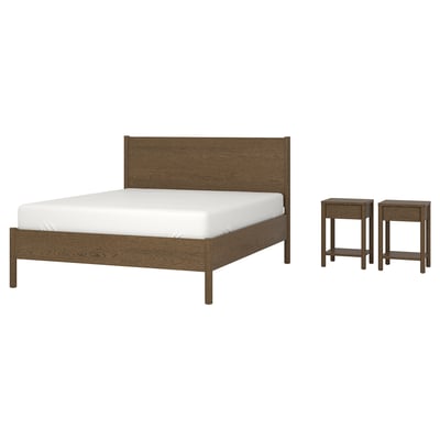 TONSTAD Muebles para recámara, 3 piezas, café chapa de roble teñida, Queen