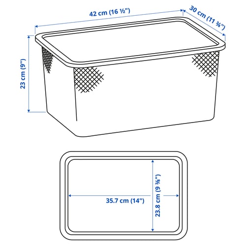 TROFAST Caja de red, gris verde claro, 42x30x23 cm