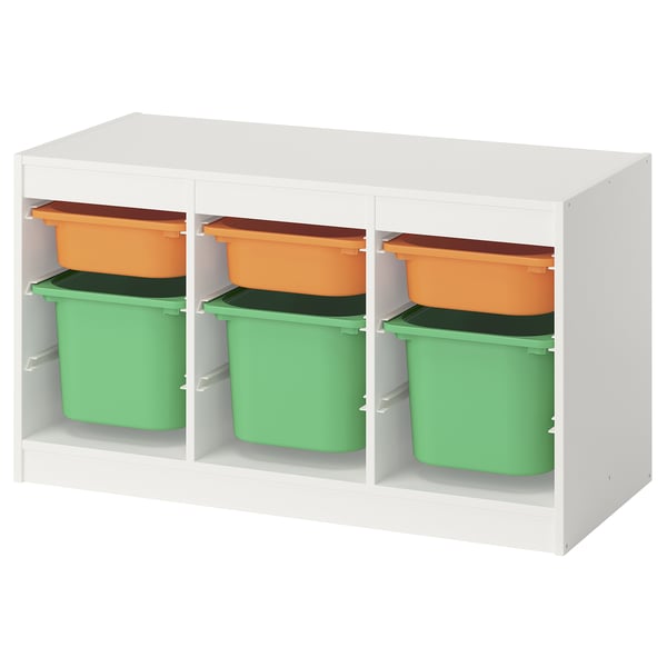 TROFAST Combinación de almacenaje con cajas, blanco naranja claro/verde vivo, 99x44x56 cm