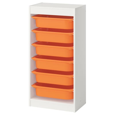 TROFAST Combinación de almacenaje con cajas, blanco/naranja claro, 46x30x94 cm