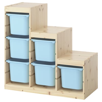 TROFAST Combinación de almacenaje con cajas, pino tte claro/azul claro, 94x44x91 cm