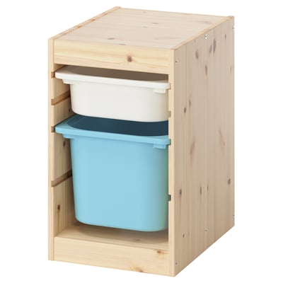 TROFAST Combinación de almacenaje con cajas, pino tte claro blanco/azul claro, 32x44x52 cm