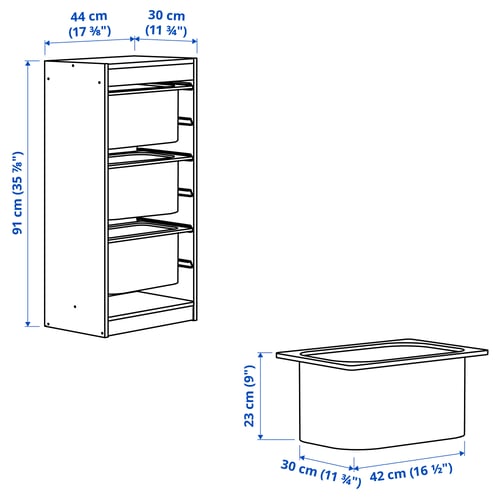TROFAST Combinación de almacenaje con cajas, pino tte claro/gris oscuro, 44x30x91 cm