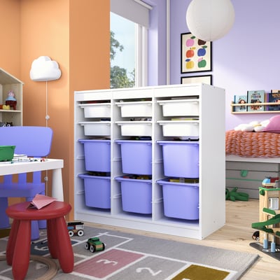 TROFAST Combinación de almacenaje con cajas, Separador de habitaciones/blanco lila, 99x44x94 cm