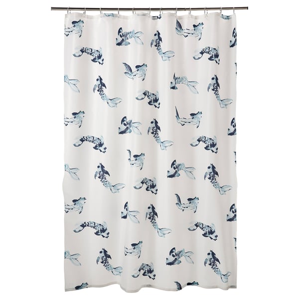 VATTENSJÖN Cortina para regadera, blanco azul/pez, 180x180 cm