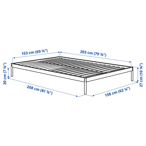 VEVELSTAD Base de cama, blanco, Queen