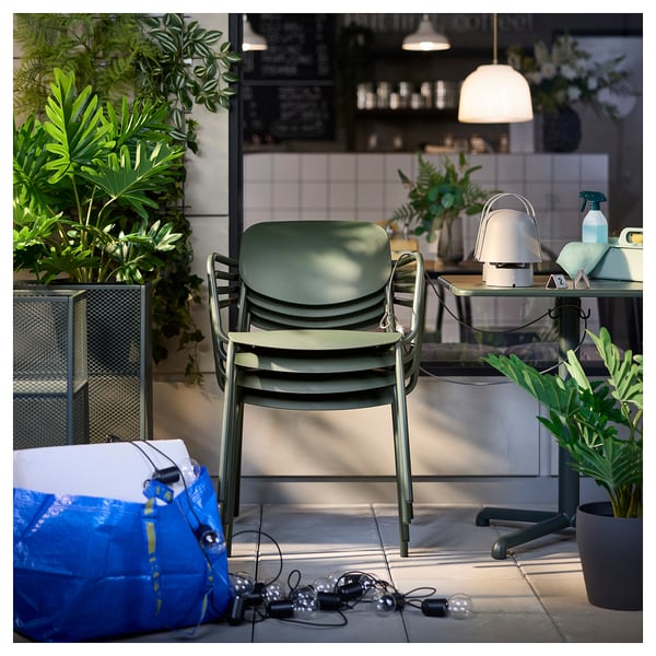 VISINGSÖ Silla con reposabrazos, exterior/Verde oscuro