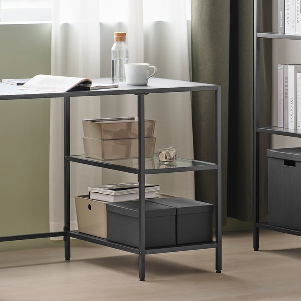 VITTSJÖ / ELDBERGET Escritorio y silla, negro-café/gris oscuro negro