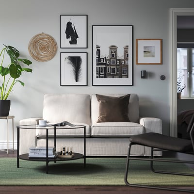 VITTSJÖ Mesa de centro, negro-café/vidrio, 75 cm