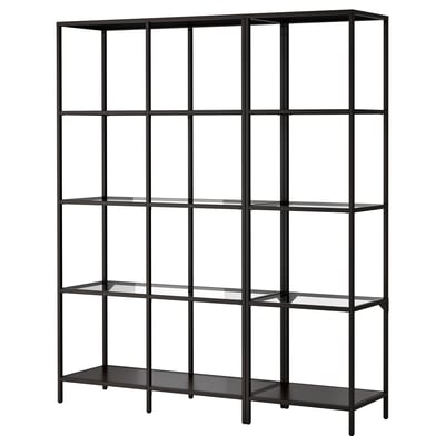 VITTSJÖ Solución de Almacenamiento, negro-café/vidrio, 151x36x175 cm