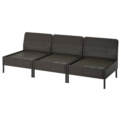 VITTSKÄR Sofá modular 3 asientos, exterior/mimbre de plástico gris oscuro