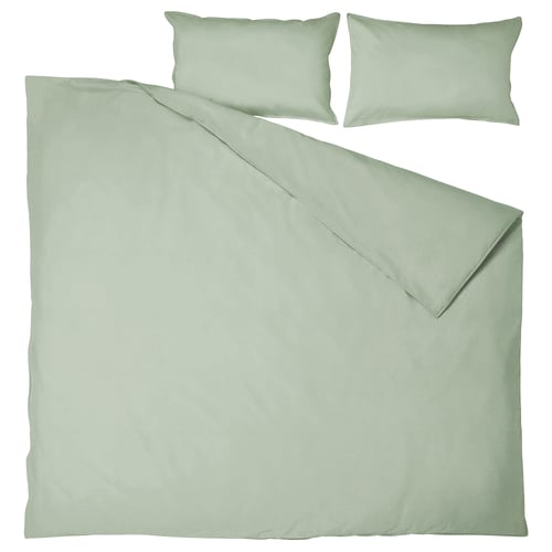 ÄNGSLILJA duvet & pillows in muted green, 100% cotton, square design.