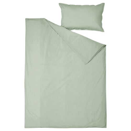 ÄNGSLILJA green bedding set: duvet & pillow in soft, recycled cotton with minimalist design.