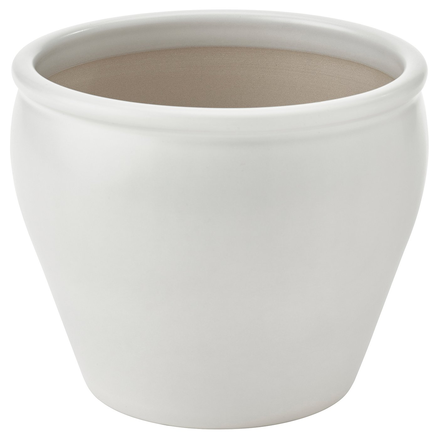 A white ambroronn stoneware planter with a smooth, rounded shape. It has a single colour design and is ideal for plants both indoors and outdoors.