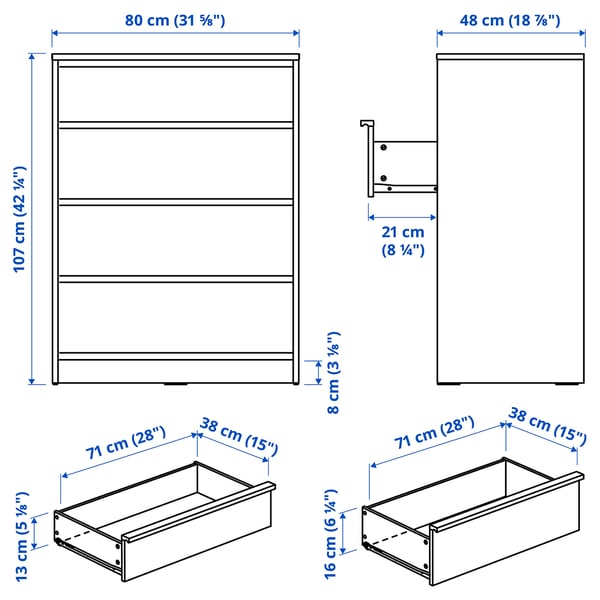 ANKARUDDEN Chest of 4 drawers, oak effect, 80x48x107 cm