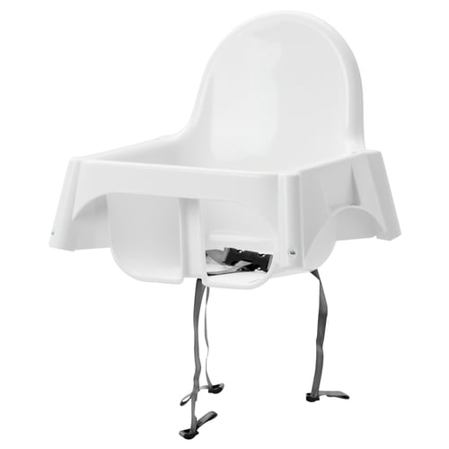 White ANTILOP plastic high chair, modern design, adjustable legs.
