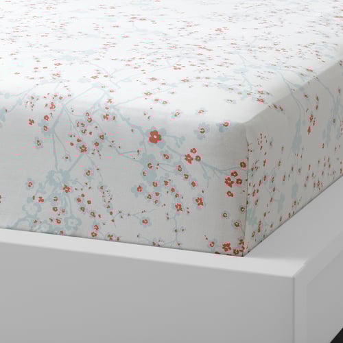 ASKLÖNN fitted sheet, white/Cherry blossom branch, 90x200 cm IKEA Malaysia