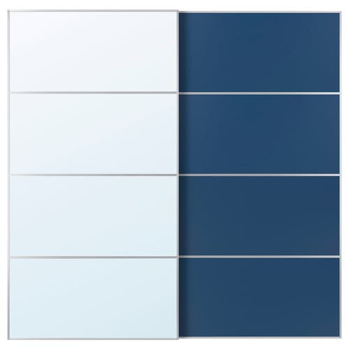 AULI / MEHAMN Pair of sliding doors, aluminium mirror glass/double sided blue, 200x201 cm