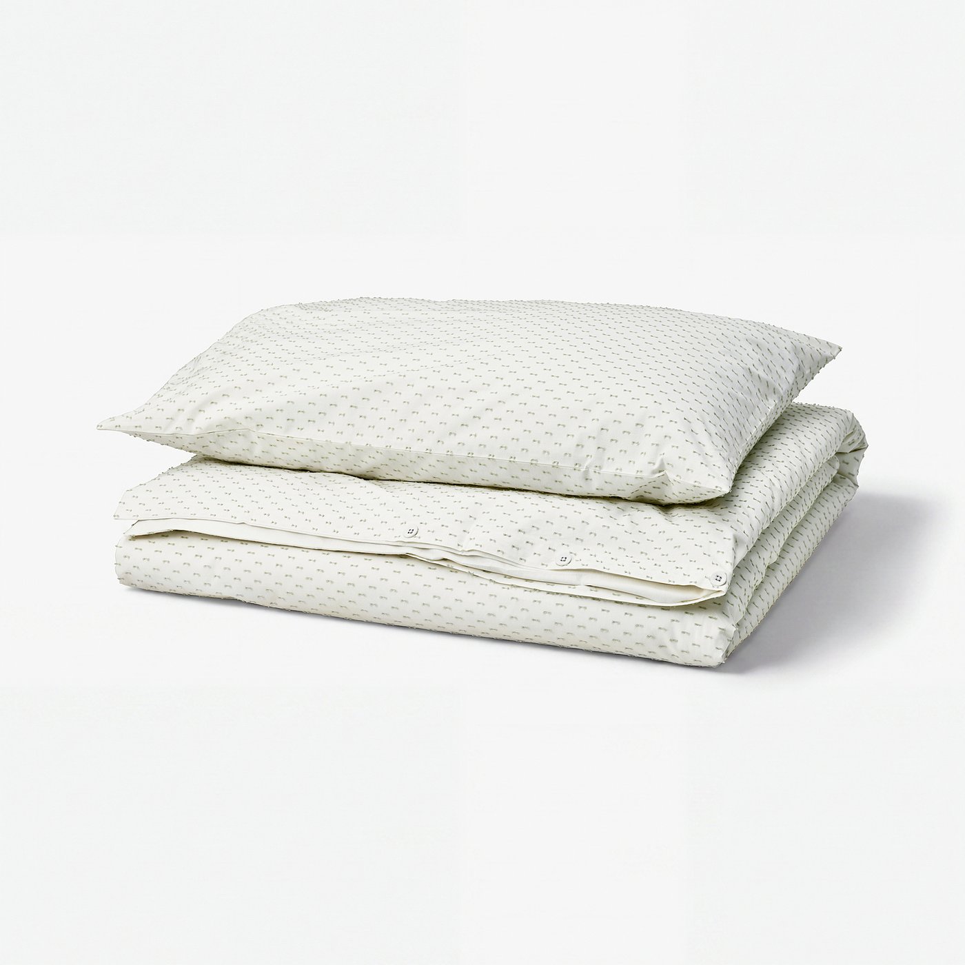 BANDKNIPPE Duvet cover and pillowcase, white/green, 150x200/50x80 cm