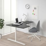 BEKANT Corner desk left, black stained ash veneer/white, 160x110 cm