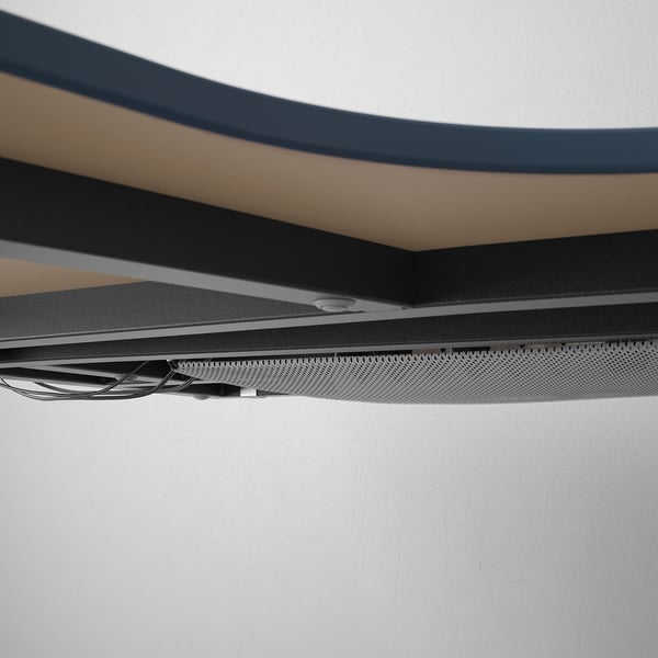 BEKANT Corner desk left, linoleum blue/black, 160x110 cm