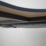 BEKANT Corner desk left, linoleum blue/black, 160x110 cm
