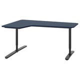 BEKANT Corner desk left, linoleum blue/black, 160x110 cm