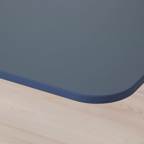 BEKANT Corner desk left, linoleum blue/black, 160x110 cm