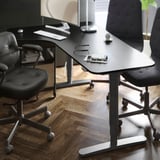 BEKANT Corner desk left sit/stand, black stained ash veneer/black, 160x110 cm