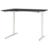 BEKANT Corner desk left sit/stand, black stained ash veneer/white, 160x110 cm