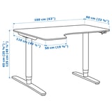 BEKANT Corner desk left sit/stand, linoleum blue/white, 160x110 cm