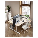 BEKANT Corner desk left sit/stand, white stained oak veneer/white, 160x110 cm
