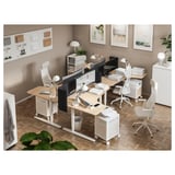 BEKANT Corner desk left sit/stand, white stained oak veneer/white, 160x110 cm