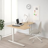 BEKANT Corner desk left sit/stand, white stained oak veneer/white, 160x110 cm