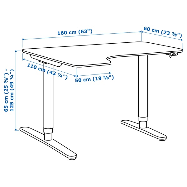 BEKANT Corner desk left sit/stand, white, 160x110 cm