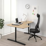 BEKANT Corner desk left, white stained oak veneer/black, 160x110 cm