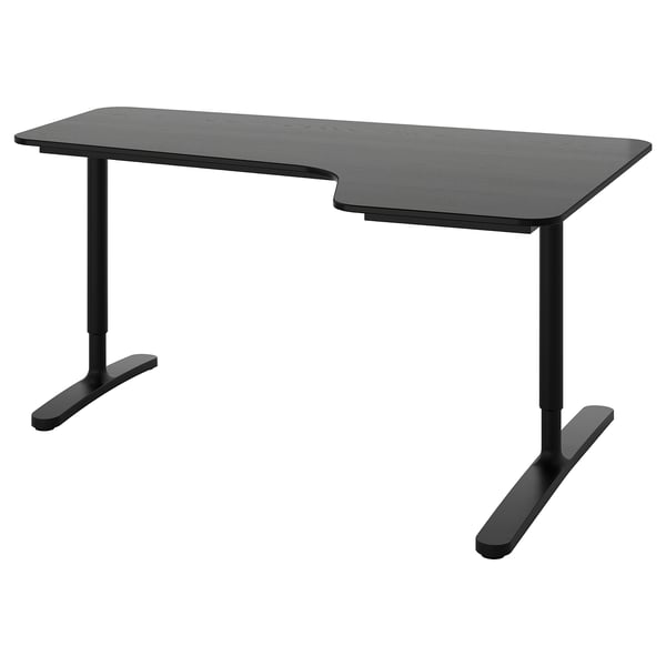 BEKANT Corner desk right, black stained ash veneer/black, 160x110 cm