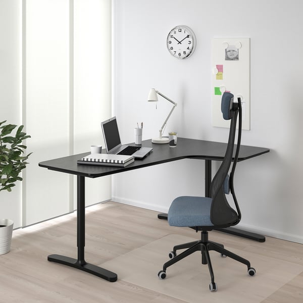 BEKANT Corner desk right, black stained ash veneer/black, 160x110 cm
