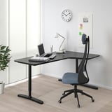 BEKANT Corner desk right, black stained ash veneer/black, 160x110 cm