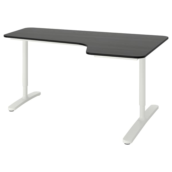 BEKANT Corner desk right, black stained ash veneer/white, 160x110 cm