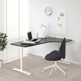 BEKANT Corner desk right, black stained ash veneer/white, 160x110 cm