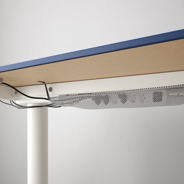 BEKANT Corner desk right sit/stand, linoleum blue/white, 160x110 cm