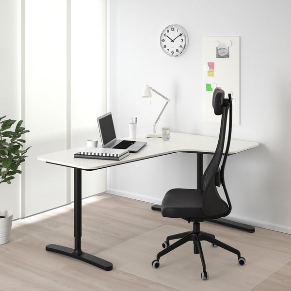 BEKANT Corner desk right, white/black, 160x110 cm