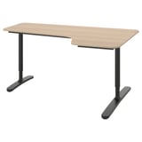 BEKANT Corner desk right, white stained oak veneer/black, 160x110 cm