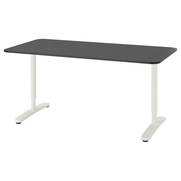 BEKANT Desk, black stained ash veneer/white, 160x80 cm
